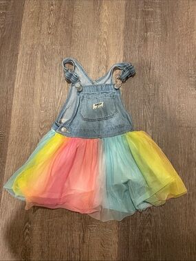 Oshkosh Denim Overall Dress with Rainbow Tulle Skirt size 4